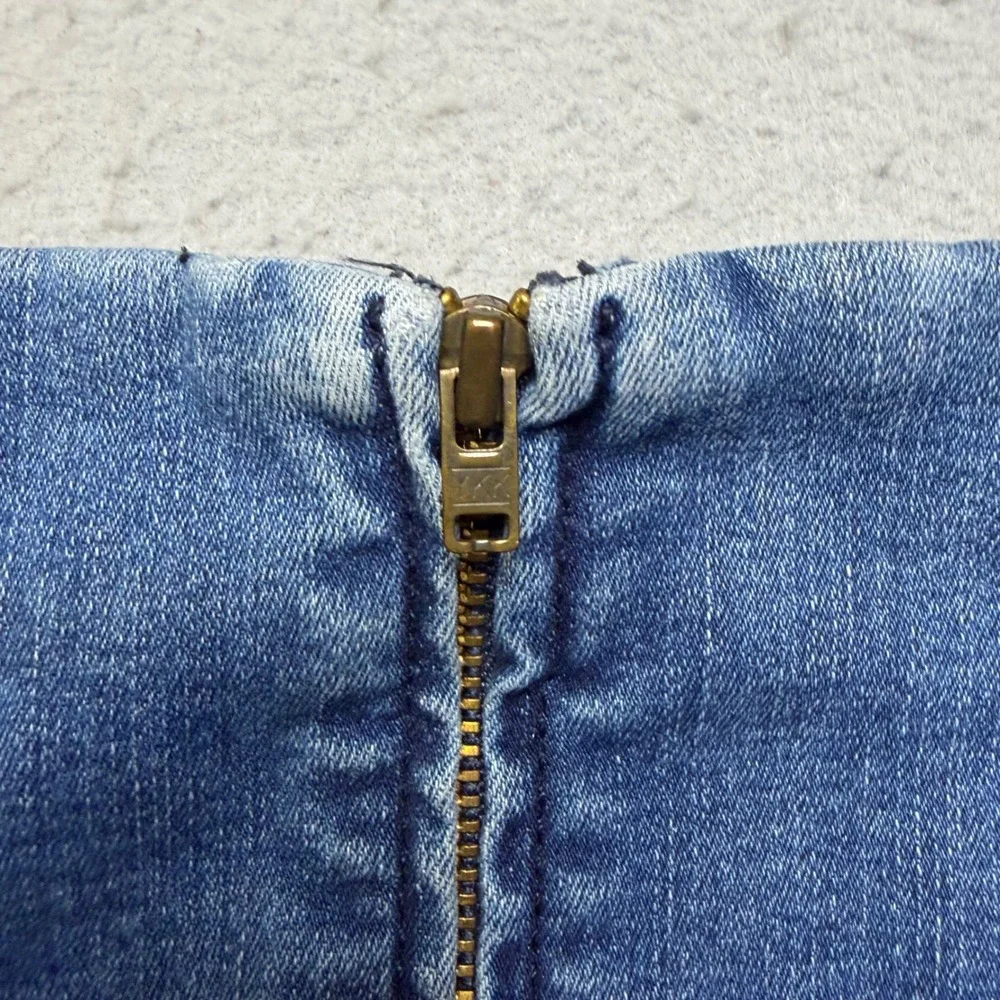 Free People Denim Skirt Womens 4 Blue Mini Seamed Back Zip Casual Boho S25